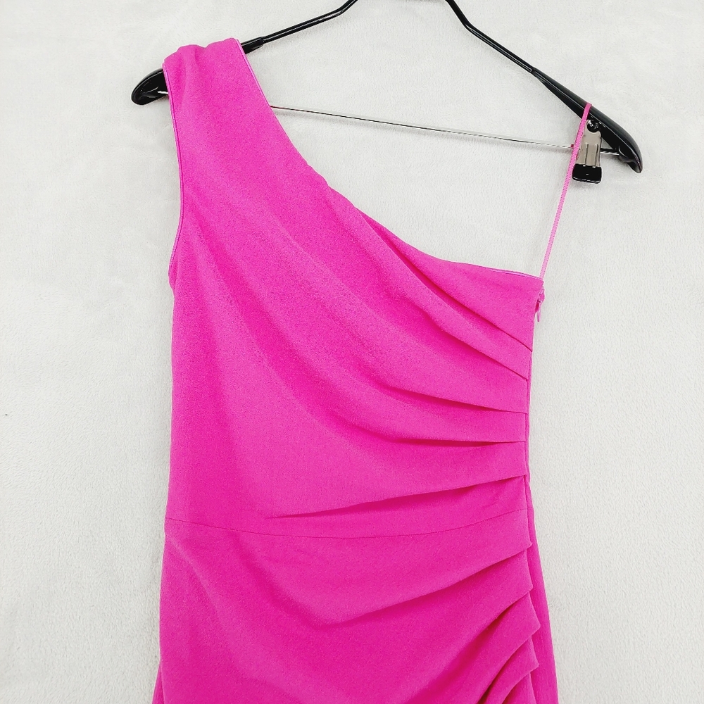 NEW Dress the Population Hot Pink Martine Stretch Crepe One-Shoulder Dress P7066 - Picture 4 of 9